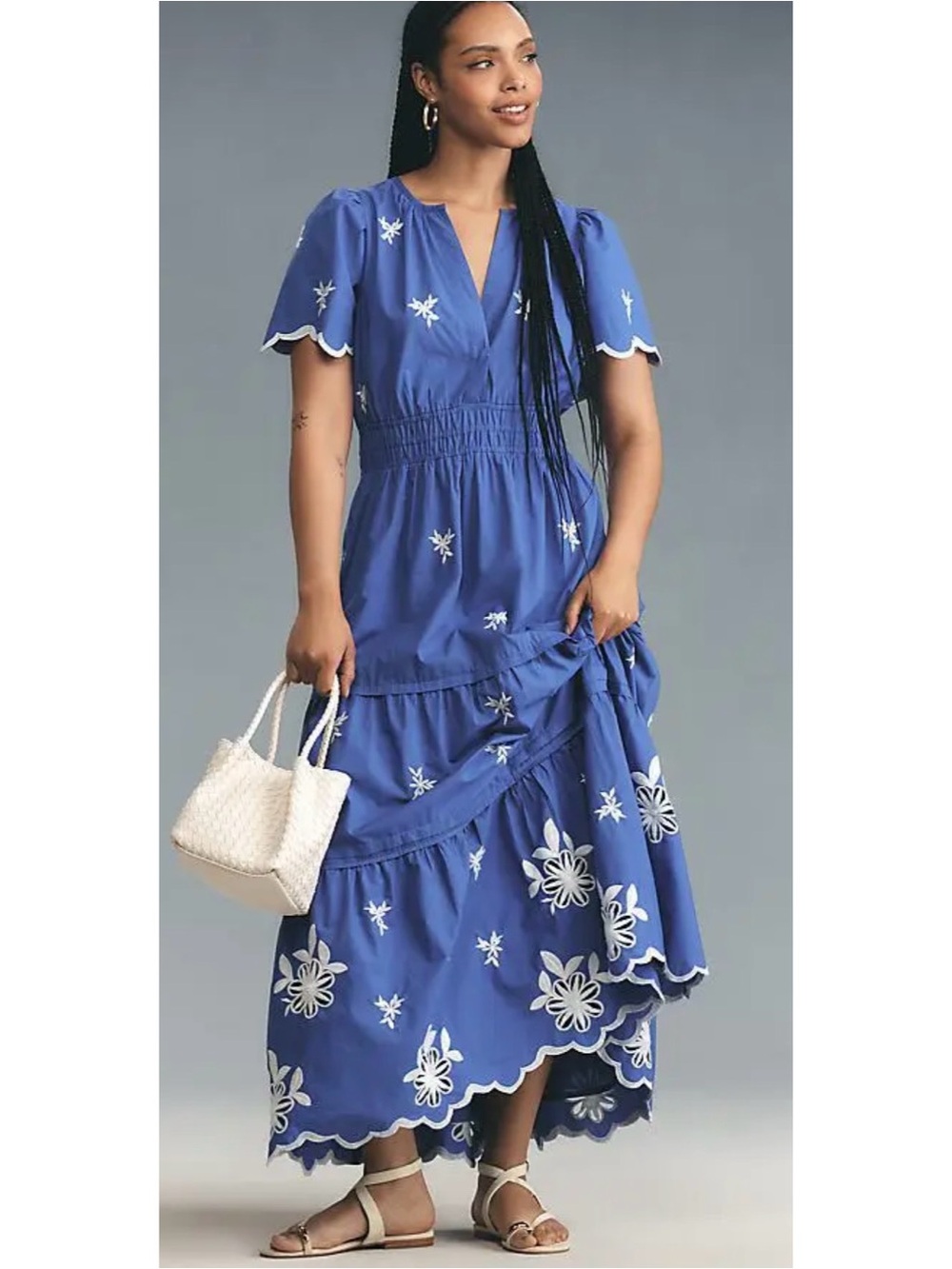 Blue Embroidered Tiered Maxi Dress - Women's